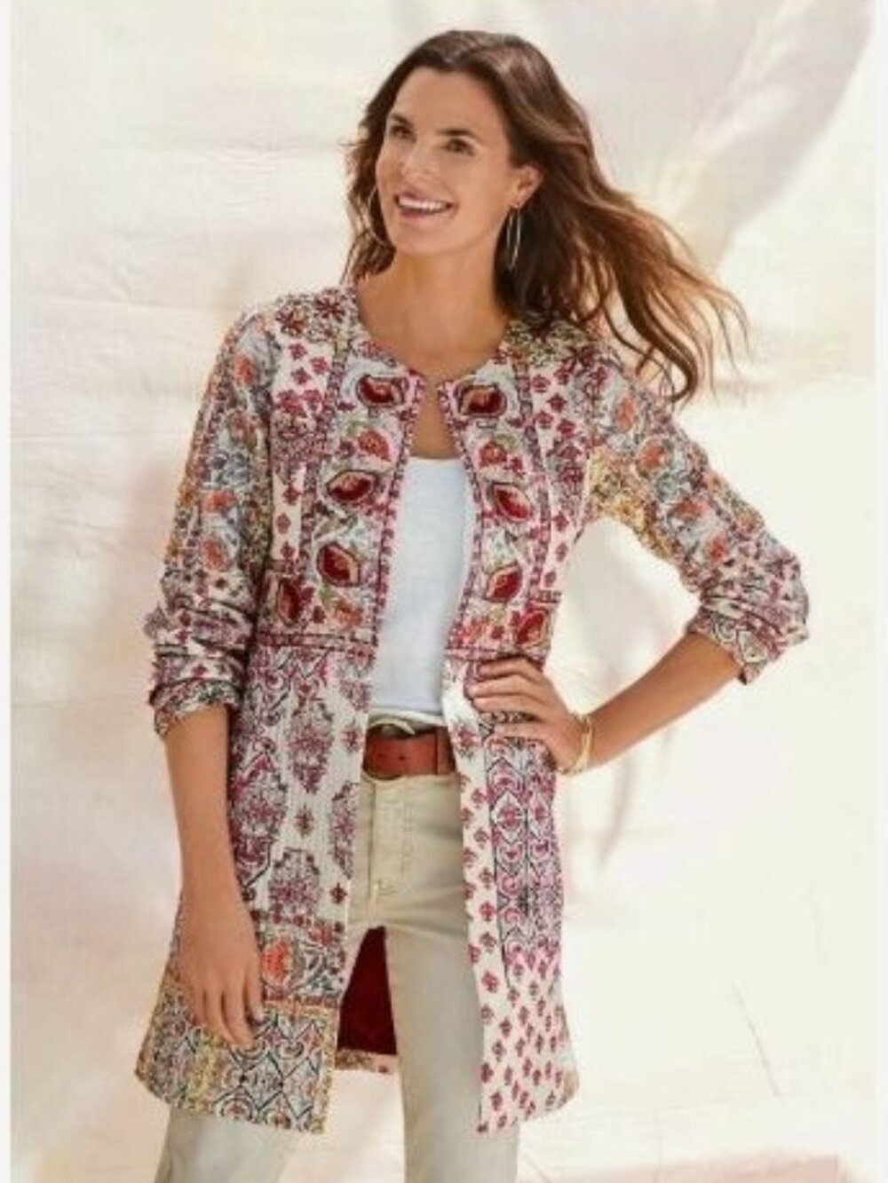 Soft Surroundings Quilted Jacket M Patchwork La Sultana Beaded Embroidered India